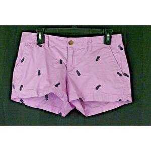 Old Navy Shorts Embroidered PINEAPPLE Lavender Chino Flat Front Cotton Womens 4
